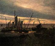 Caspar David Friedrich Schiffe im Hafen am Abend (Nach Sonnenuntergang) oil painting reproduction